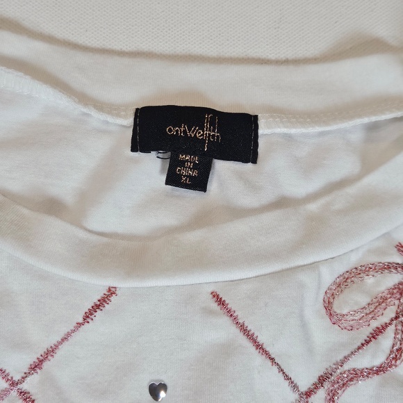 On Twelfth Shirt Womens 2XL White Coquette Embroidered Lattice Metallic Hearts - Picture 3 of 6